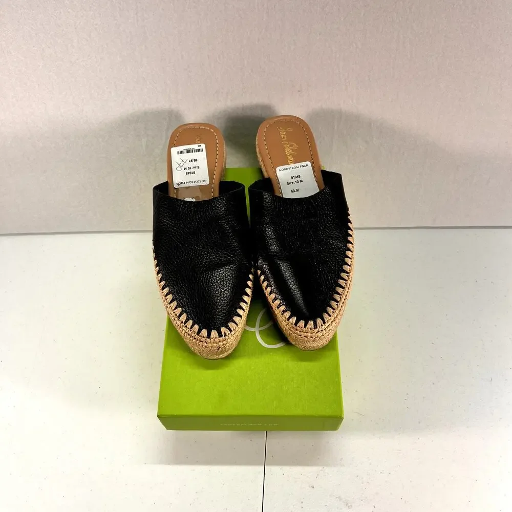 Sam Edelman Black Leather Espadrille Mule Slides Womens 10M Pointed Toe NWOT